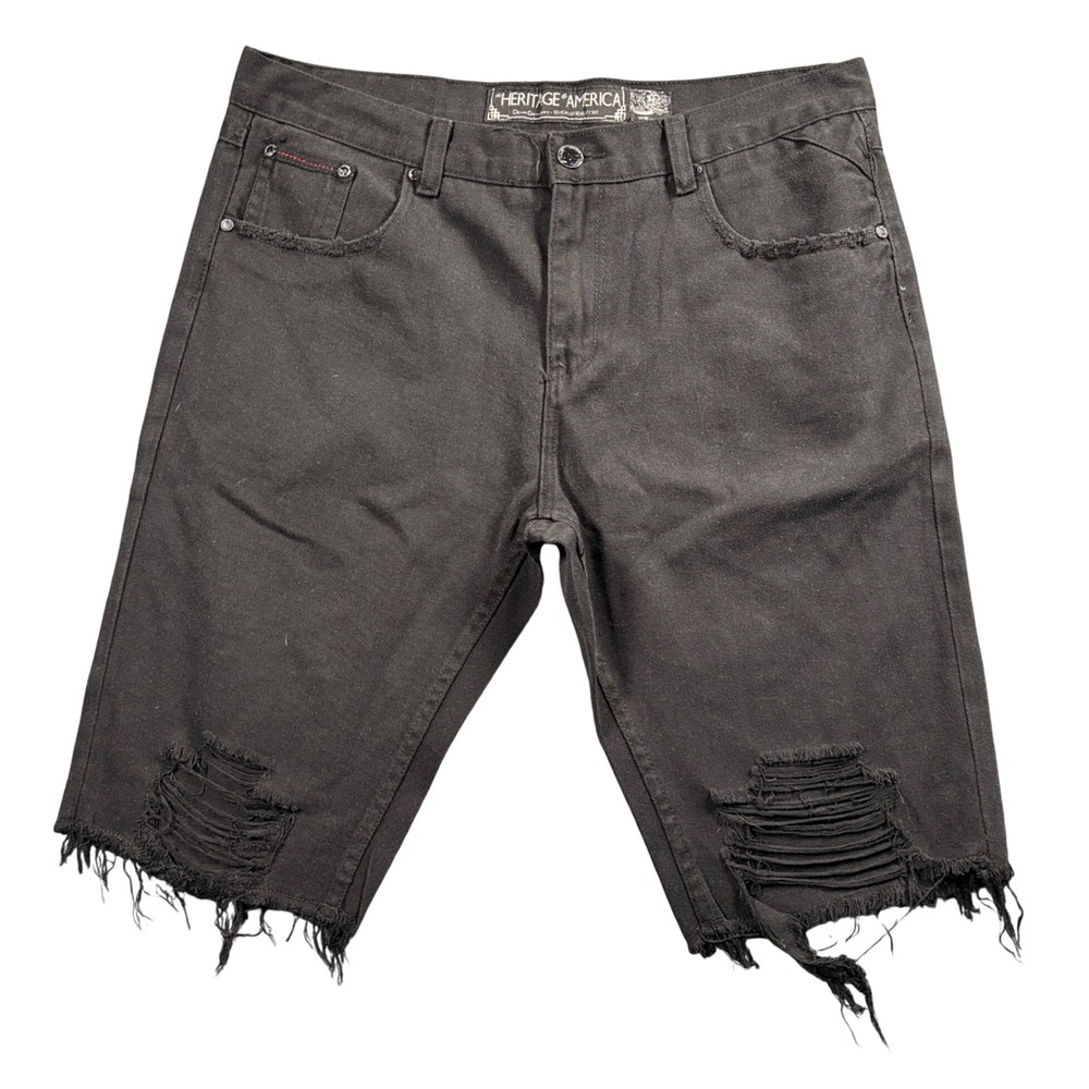 Heritage America Distressed Denim Shorts Men 40 Black Grunge Y2K Skater Punk